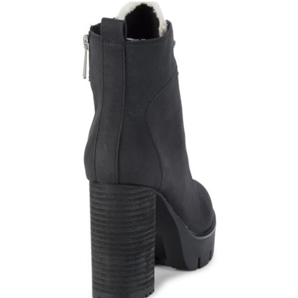 Black Platform Combat Boot, faux fur trim, size 7.5 - Picture 7 of 8